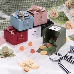 Wedding Favor Box with Light Green Floral Decor, (2.5 x 2.5 Inch, Pink)(25 Pcs)