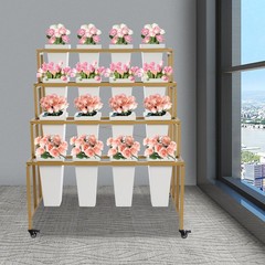 4-tier Flower Holder Flower Display Stand with 16 Pieces Buckets Metal PP