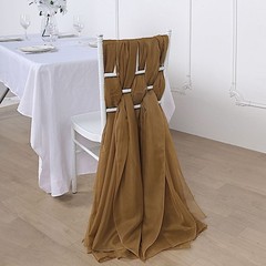 5 Gold Premium Chiffon Wide CHAIR SASHES Wedding Party Reception Decorations