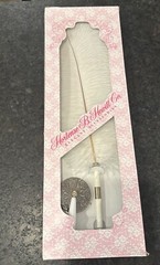 Vintage Hortense B Hewitt Co White Feather Pen w/Brass Colored Base Wedding Set