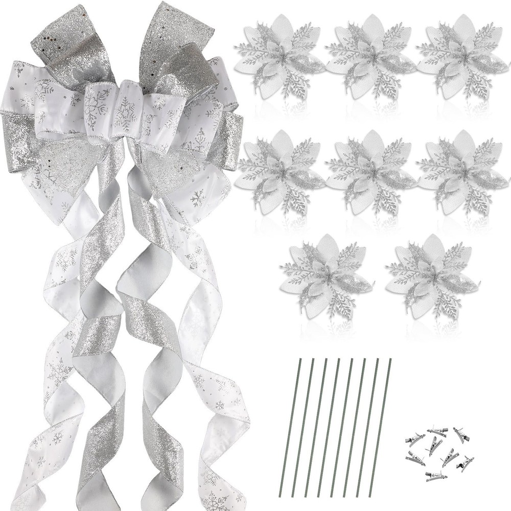 Tigeen 48 x 13 Inches Large Christmas Tree Bow Topper with 8 Pcs 5.5 Inches A…