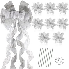 Tigeen 48 x 13 Inches Large Christmas Tree Bow Topper with 8 Pcs 5.5 Inches A…
