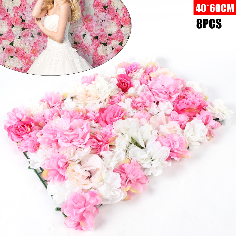 8× Rose Flower Wall Panels Artificial Silk Wedding Supply Decor Party Floral NEW