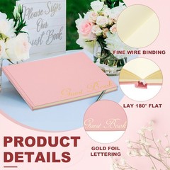 Elegant Guestbook, 9″x7″ Offset Paper Wedding Guest Book, Pink