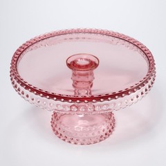 L E Smith Vtg Pink Hobnail Scalloped Pedestal Cake Plate Stand 8.5″dia