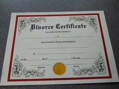 Most Authentic Looking Novelty Divorce Certificate. Fill in Date, Day, Grounds.
