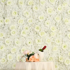 Cream Silk Roses Hydrangea 11 sq ft UV Protected Wall Backdrop Vertical Panels