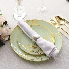 20 Round Sage Green Plastic Salad Dinner Plates Gold Floral Design Events