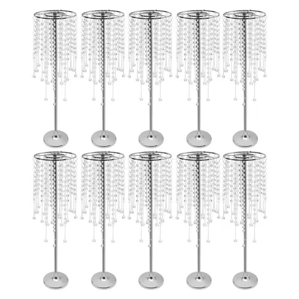 29.5 In. H Silver Iron Acrylic Beads Decor Flower Stands Decorative Vases Weddin