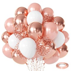 Rose Gold Confetti Balloons – 50pcs 50 Count (Pack of 1), and White