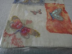 6 Ivory 5×7″ Muslin Butterfly printed on front Drawstring Beaded Favor Bags