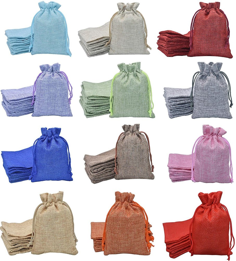 25-100 Pcs Wedding Burlap Bags Linen Jewelry Pouches Jute Hessian Gift Bag Favor