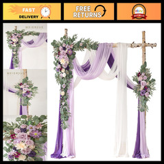 Deluxe Purple Wedding Arch Flowers Kit with Drapes – 5pcs Floral Arrangements &