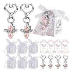 144 Piecces Angel Keychain with Baptism Favor Boxes Kraft Paper Alloy Keys Rings