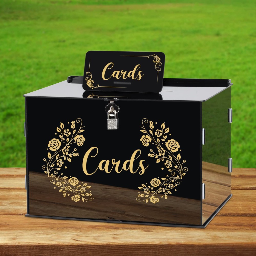 Black Acrylic Wedding Card Box Card Boxes with Lock and Card Sign, Gift Card …