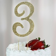 4.5″ GOLD Number 3 Rhinestone Cake Topper Wedding Cupcake Dessert Dessert Events