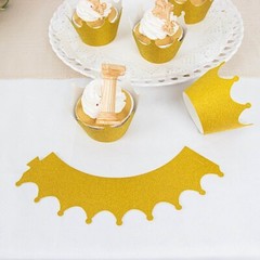 25 GOLD Glittered Crown Paper Cupcake Liners Muffin WRAPPERS Party Decorations