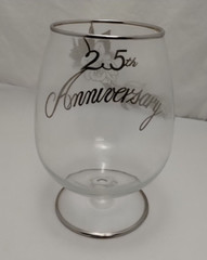 25th Wedding Anniversary Stemmed Glass Large Fishbowl Goblet Silver Design Trim