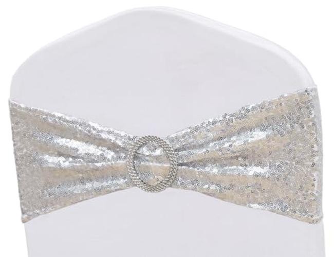 Pack Sequin Chair Sashes for Wedding Decor, Glitter Chair Sash Bands 50 Silver