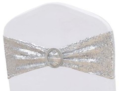 Pack Sequin Chair Sashes for Wedding Decor, Glitter Chair Sash Bands 50 Silver
