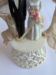 Vintage Wedding Cake Topper Bride Groom Lace Bell Lace