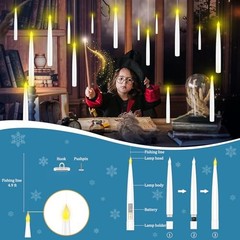 Halloween Decorations, Floating Candles with Wand, Magic Hanging 12 pack
