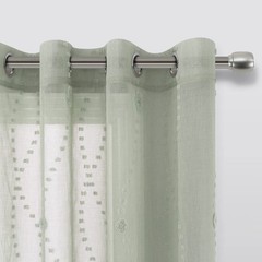 Window Curtain Sage Green Sheer Pompom 52×63 Kids Bedroom Living Room Panel Pair