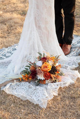 12″ Burnt Orange Cascade Bridal Bouquet – Silk Wedding Flowers