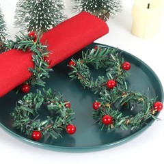 12Pcs Red Fruit Pine Needle Flower Napkin Rings Thanksgiving Christmas Party