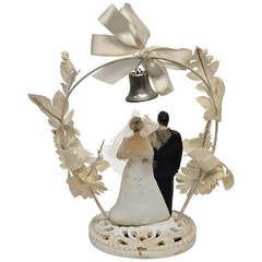 Vintage Wedding Cake Topper Bride and Groom Brown Hair Brunette 1950s