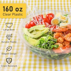 Clear Plastic Serving Salad Bowl Sets, 160 Oz 16PCS in 4 SETS – Round Large