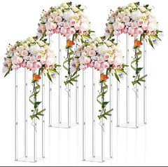 4 Pieces Tall Acrylic Vase Wedding Centerpieces Clear Flower Stand 35”