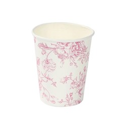 24 WHITE PINK 9 oz Disposable PAPER CUPS French Toile Pattern Party Supplies