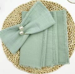 12.5″ Rustic Gauze Table Decor Placemat Napkin with Fringe