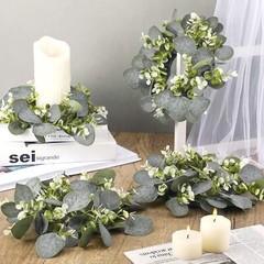 4 Pieces Candle Rings Artificial Eucalyptus Leaves Elegant Leaf