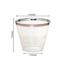 12 CLEAR ROSE GOLD RIM 10 oz Plastic Cups Disposable Wedding Party Tableware