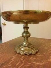 Brass Pedestal Wedding Vase/Fruit Bowl Compote Chrysanthemum