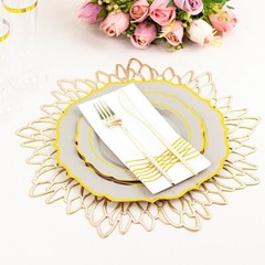 30 TAUPE 8″ Round Plastic Dinner Plates GOLD Scalloped Rim Events Wedding