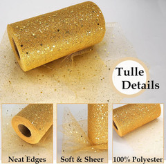 Glitter Tulle Fabric, 6 Inch by 50 Yards (150Ft) Sequin Christmas Tulle Roll for