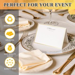 Place Cards Pack of 100 Premium Tent Name Place Cards for Table Setting with Gol