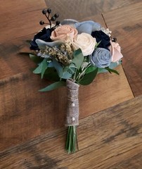 Dusty Blue Pink Sola Wood Cascade Bridal Bouquet Navy Blush Wedding Flowers