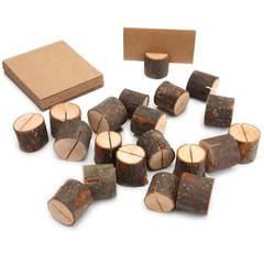 50 Pieces Wooden Place Card Holders with 50 Kraft Cards, Rustic Wood Table Nu…