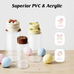 3Pcs Clear Round Cylinder Pedestal Stand for Wedding Party Display Stand Decor