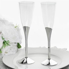 5 oz Disposable SILVER PLASTIC Base Wedding FLUTES Glasses Party Event TABLEWARE