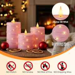 Easter Pink Flameless Candles with Remote Timer, Flickering Battery 3pcs-Pink
