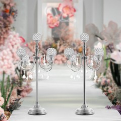 5 Arms Crystal Candelabra Freestanding Candle Holder Centerpiece Silver