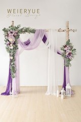 Deluxe Purple Wedding Arch Flowers Kit with Drapes – 5pcs Floral Arrangements &