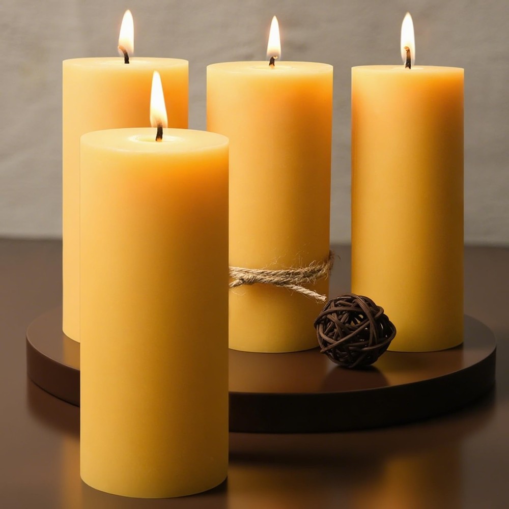 Mosroad 2X5 Inch Beeswax Candles 4 Packs Natural Beeswax Pillar Candles 52