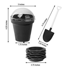 12 BLACK Mini Flower Pot DESSERT CUPS Lid Shovel Spoon Party Events Decorations