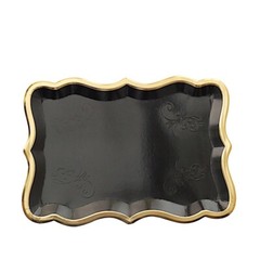 BLACK 10 Rectangle 14″ Paper SERVING TRAYS Scroll Design Gold Rim Party Events